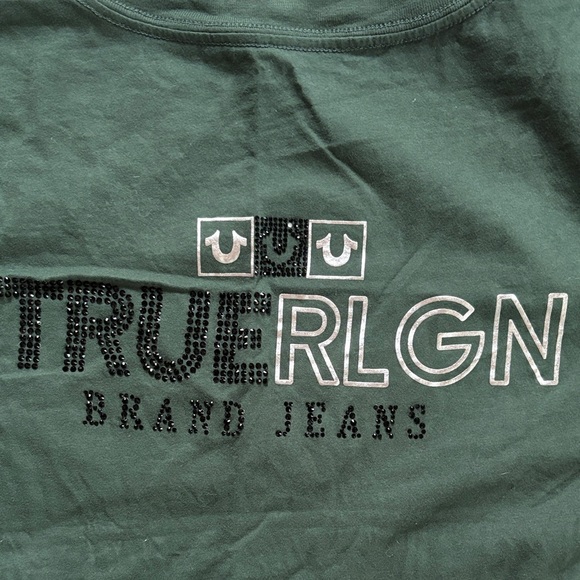 True Religion Women's Dark Green V-Neck Tee - Picture 5 of 6